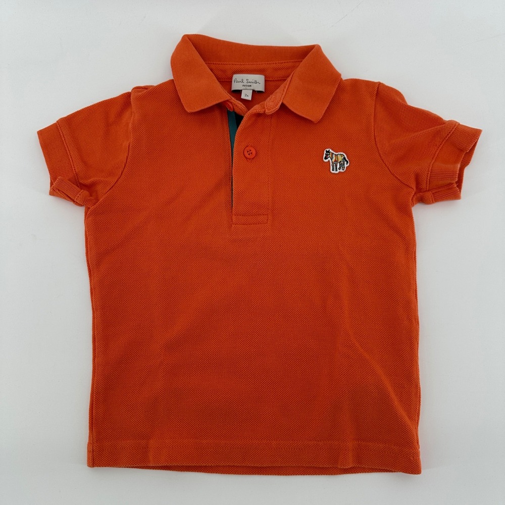 Paul Smith Junior Boys Size 2A Orange Zebra Pique Short Sleeve Polo Shirt Cute